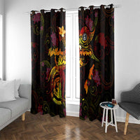 Northern Mariana Islands Window Curtain Octopus Plumeria Polynesian Tattoo DT02 With Grommets Black - Polynesian Pride
