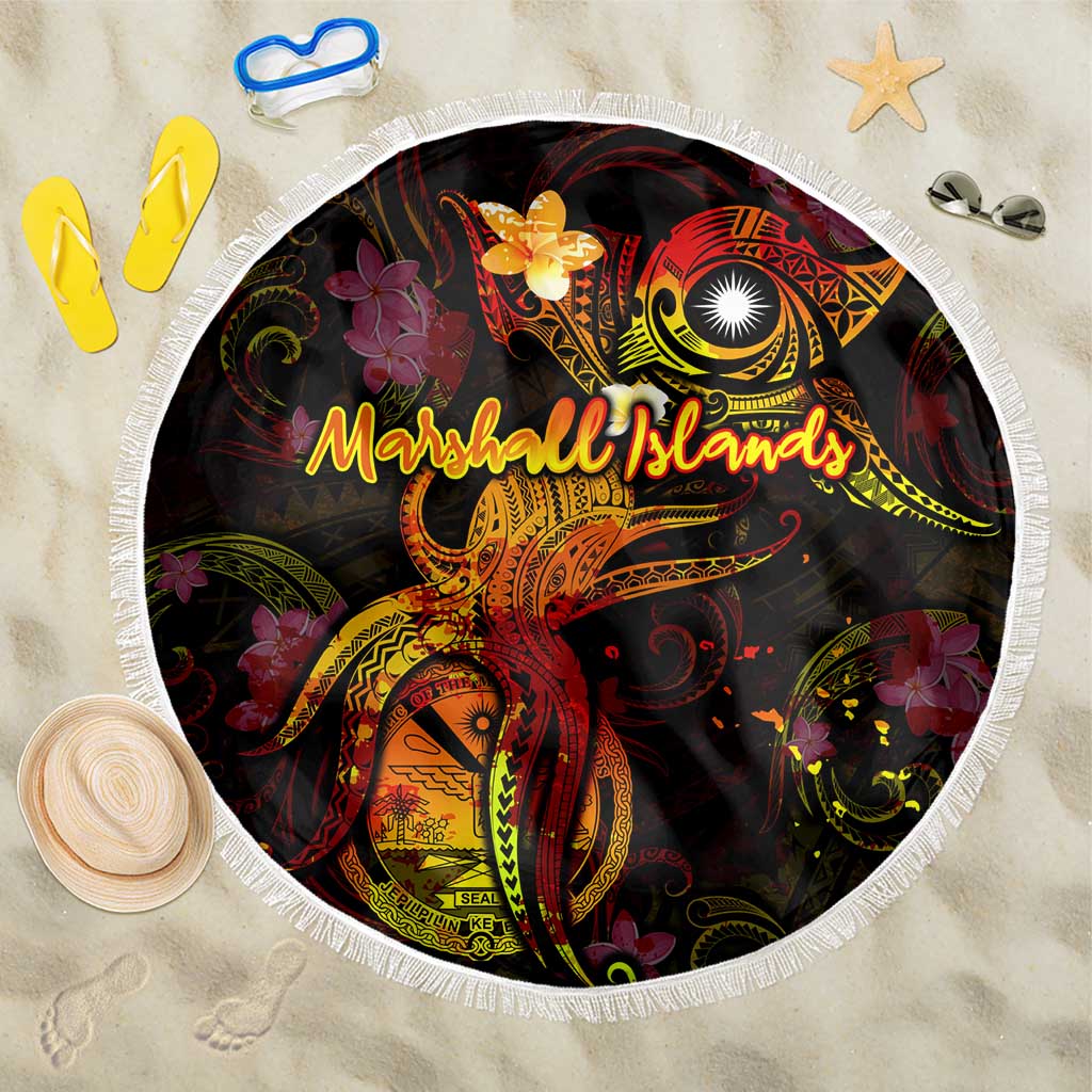 Marshall Islands Beach Blanket Octopus Plumeria Polynesian Tattoo DT02 One Size 150cm Black - Polynesian Pride