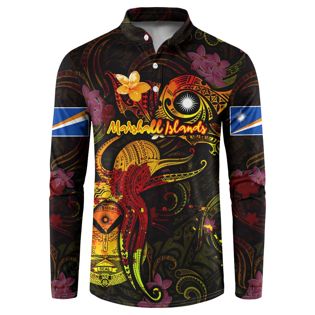 Marshall Islands Button Sweatshirt Octopus Plumeria Polynesian Tattoo DT02 Black - Polynesian Pride