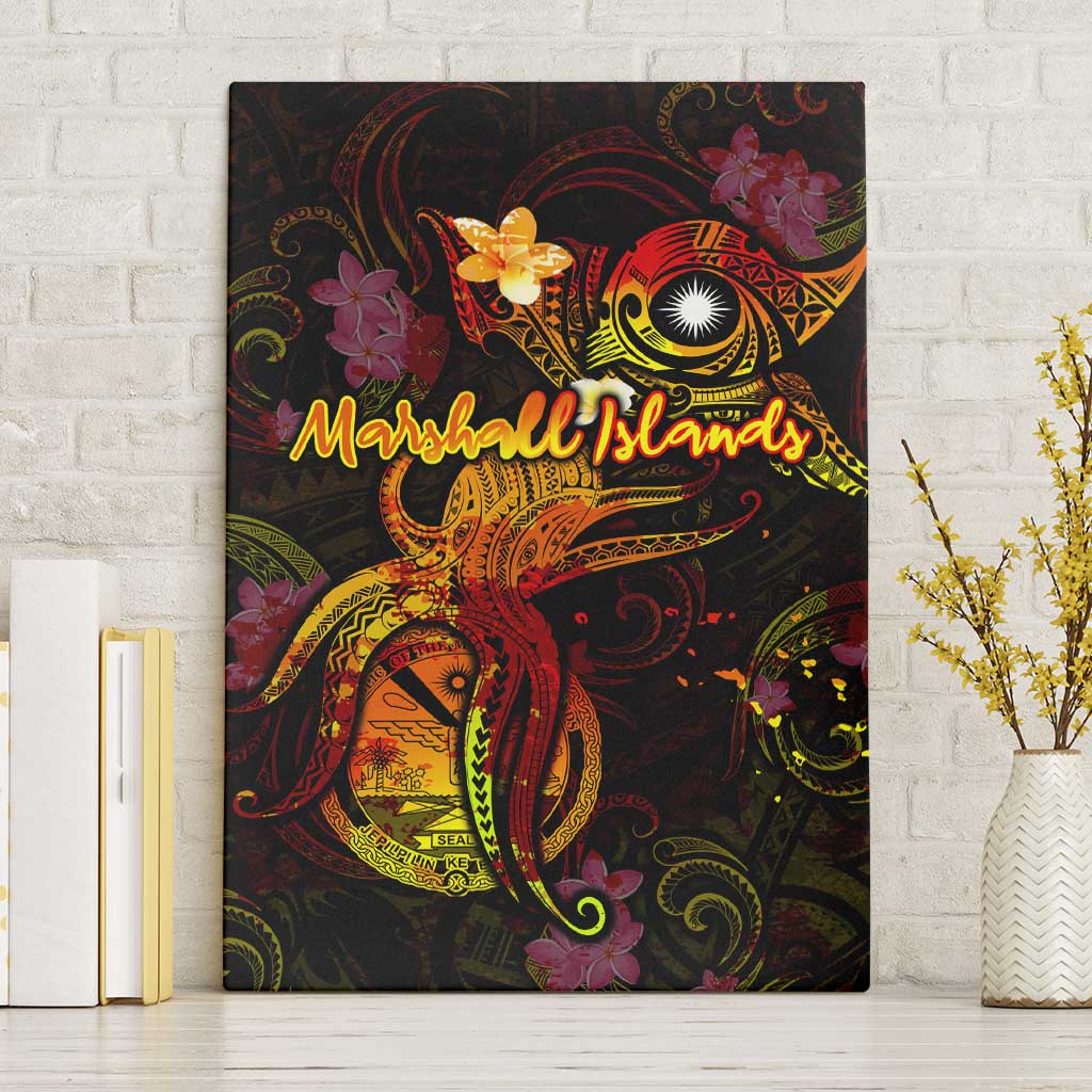 Marshall Islands Canvas Wall Art Octopus Plumeria Polynesian Tattoo DT02 Without Frame Black - Polynesian Pride