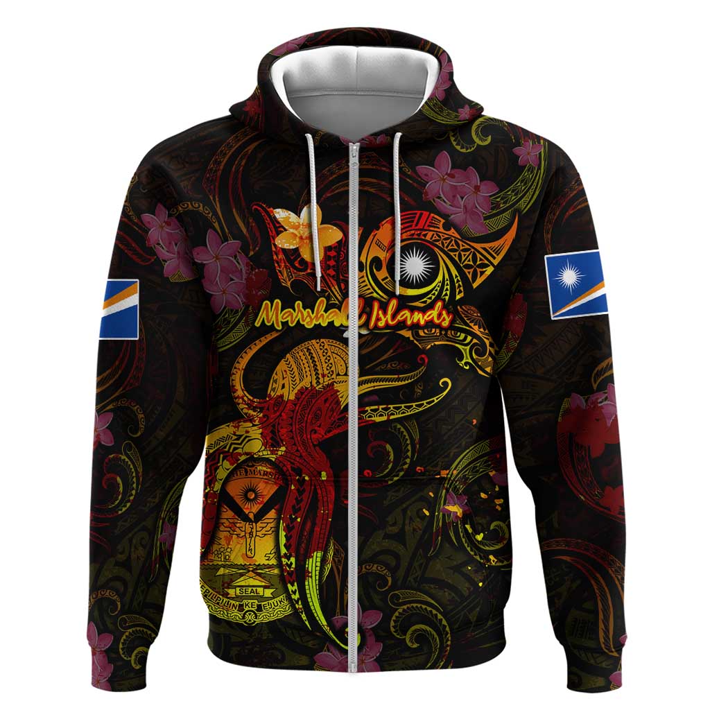 Marshall Islands Hoodie Octopus Plumeria Polynesian Tattoo DT02 Zip Hoodie Black - Polynesian Pride