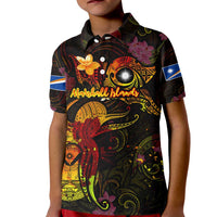 Marshall Islands Kid Polo Shirt Octopus Plumeria Polynesian Tattoo DT02 Kid Black - Polynesian Pride