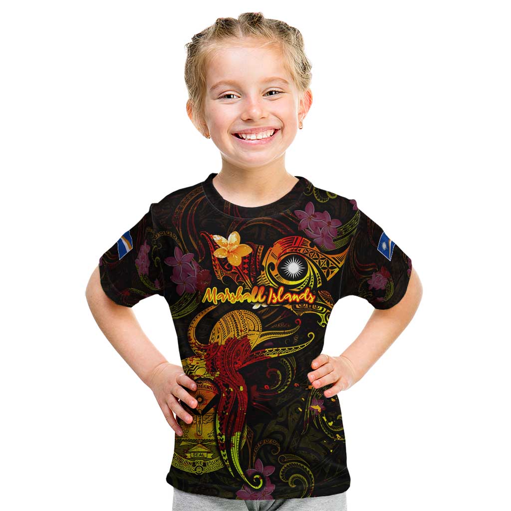 Marshall Islands Kid T Shirt Octopus Plumeria Polynesian Tattoo DT02 Black - Polynesian Pride