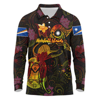 Marshall Islands Long Sleeve Polo Shirt Octopus Plumeria Polynesian Tattoo DT02 Black - Polynesian Pride