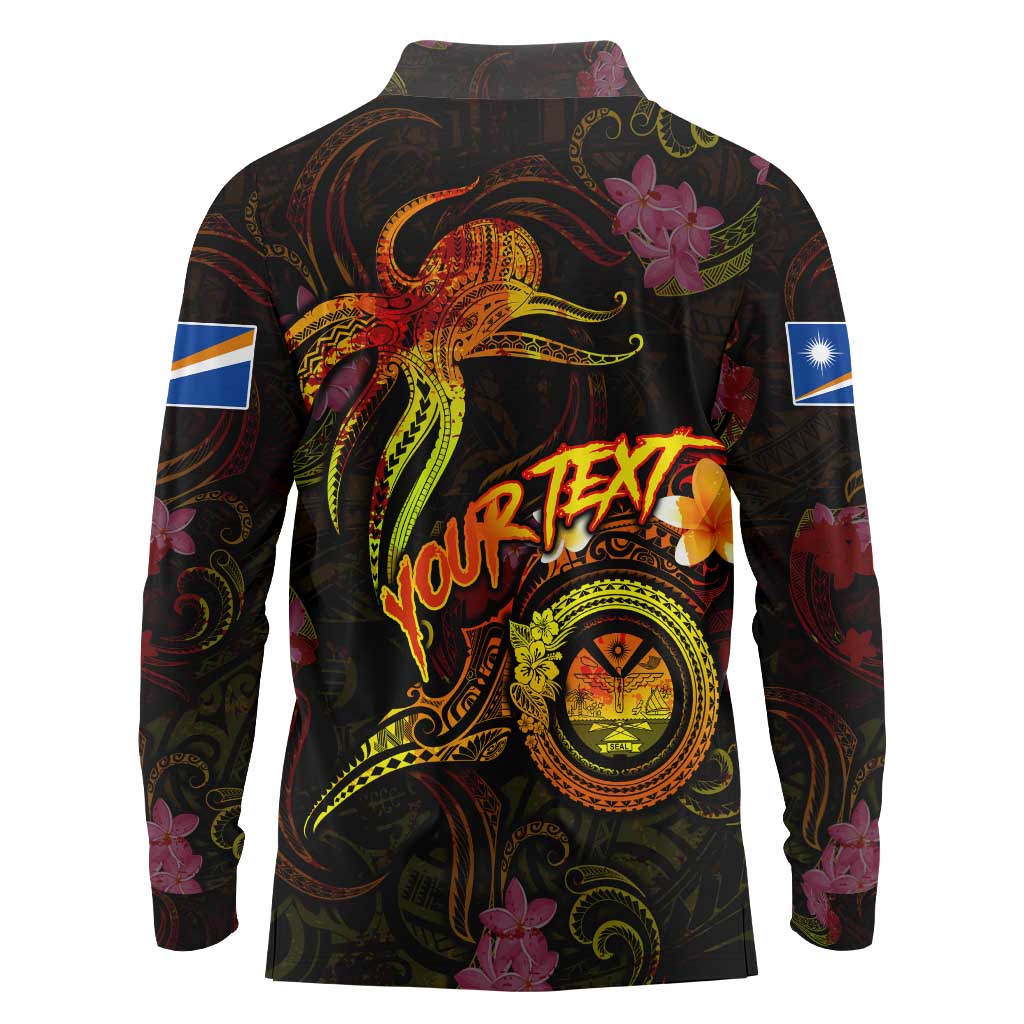 Marshall Islands Long Sleeve Polo Shirt Octopus Plumeria Polynesian Tattoo DT02 - Polynesian Pride