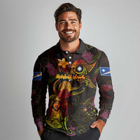 Marshall Islands Long Sleeve Polo Shirt Octopus Plumeria Polynesian Tattoo DT02 - Polynesian Pride