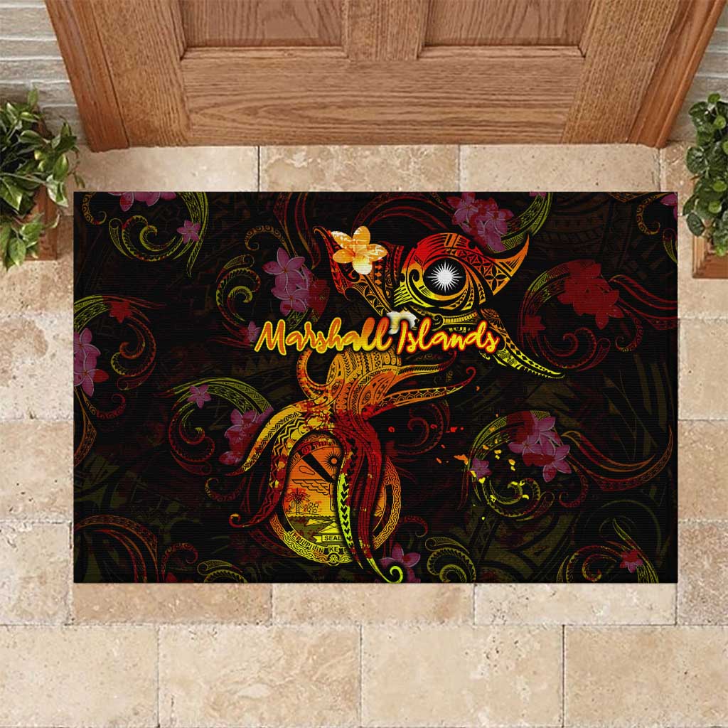 Marshall Islands Rubber Doormat Octopus Plumeria Polynesian Tattoo DT02 Black - Polynesian Pride
