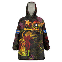 Marshall Islands Wearable Blanket Hoodie Octopus Plumeria Polynesian Tattoo DT02 One Size Black - Polynesian Pride