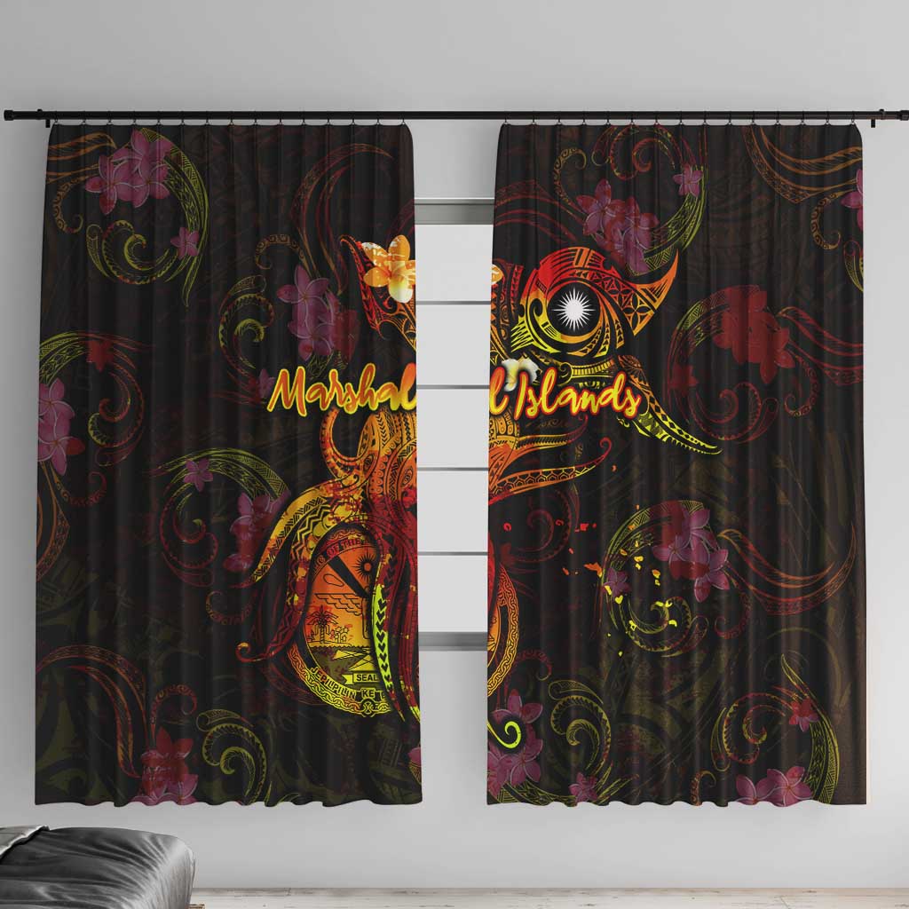 Marshall Islands Window Curtain Octopus Plumeria Polynesian Tattoo DT02 With Hooks Black - Polynesian Pride