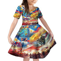 Custom The Philippines 126th Independence Anniversary Kid Short Sleeve Dress Art Style DT02 KID Art - Polynesian Pride