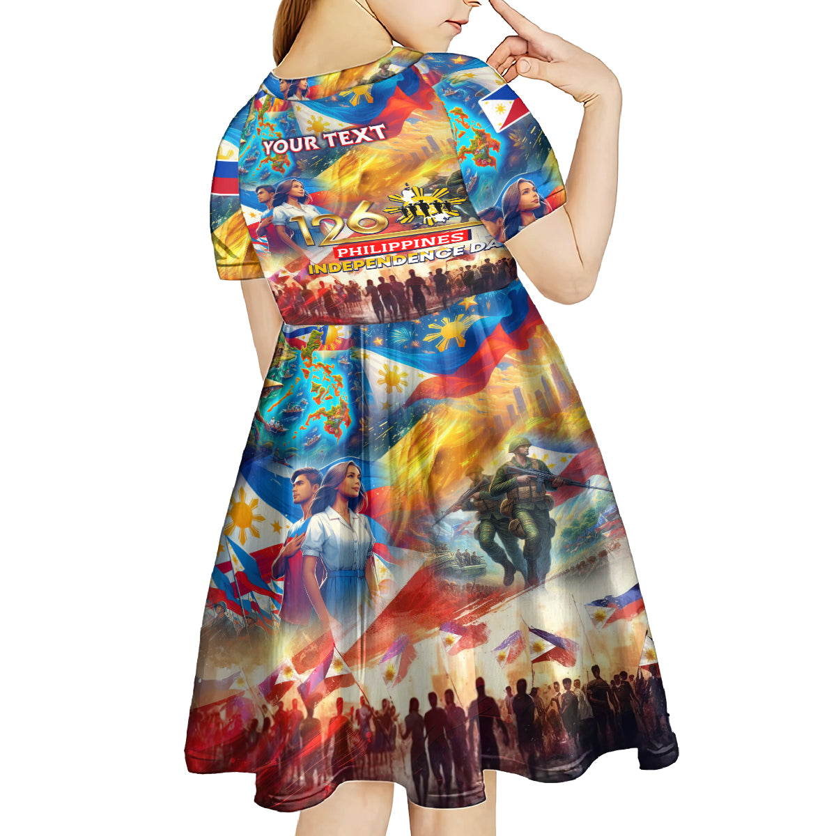 Custom The Philippines 126th Independence Anniversary Kid Short Sleeve Dress Art Style DT02 - Polynesian Pride