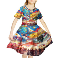 Custom The Philippines 126th Independence Anniversary Kid Short Sleeve Dress Art Style DT02 - Polynesian Pride