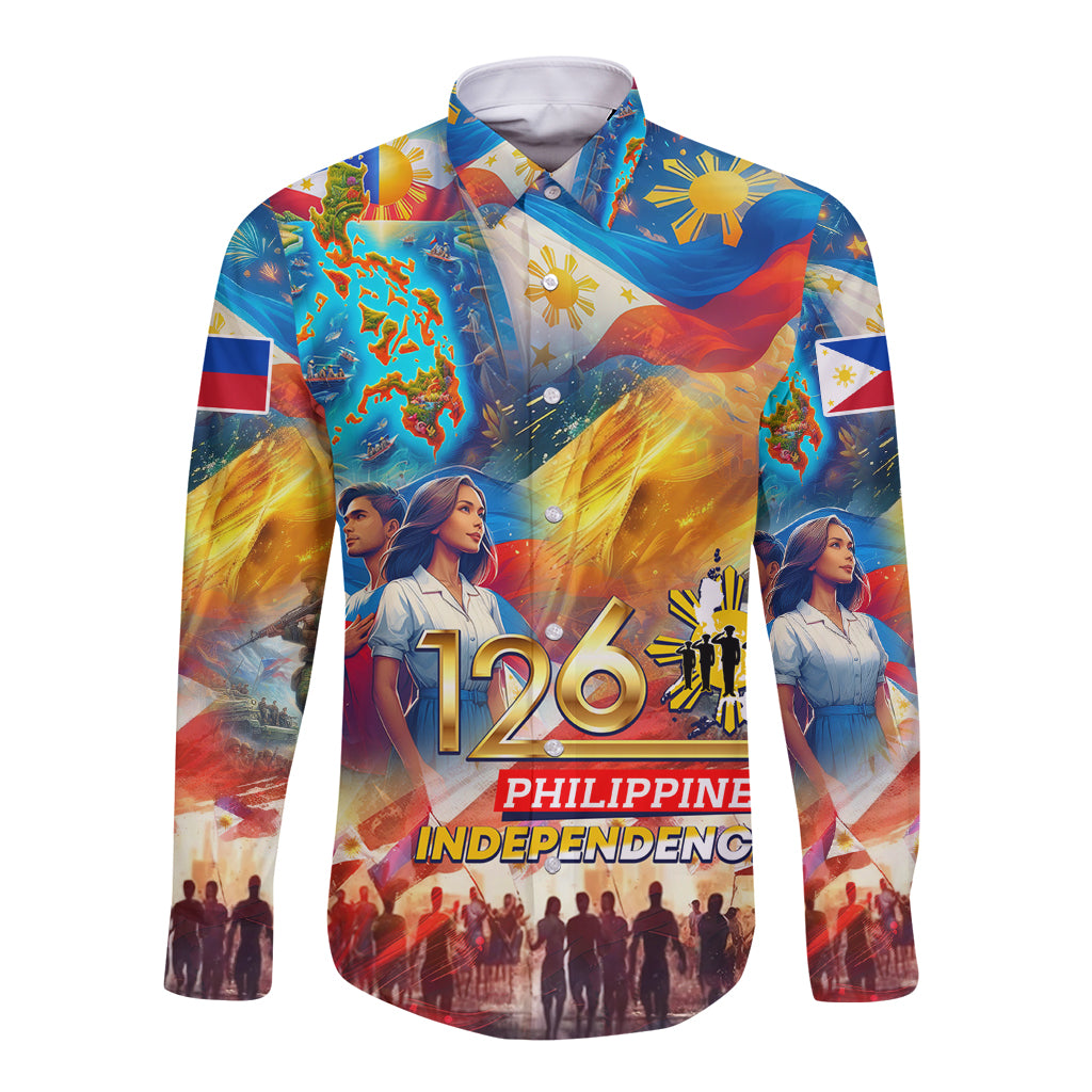Custom The Philippines 126th Independence Anniversary Long Sleeve Button Shirt Art Style