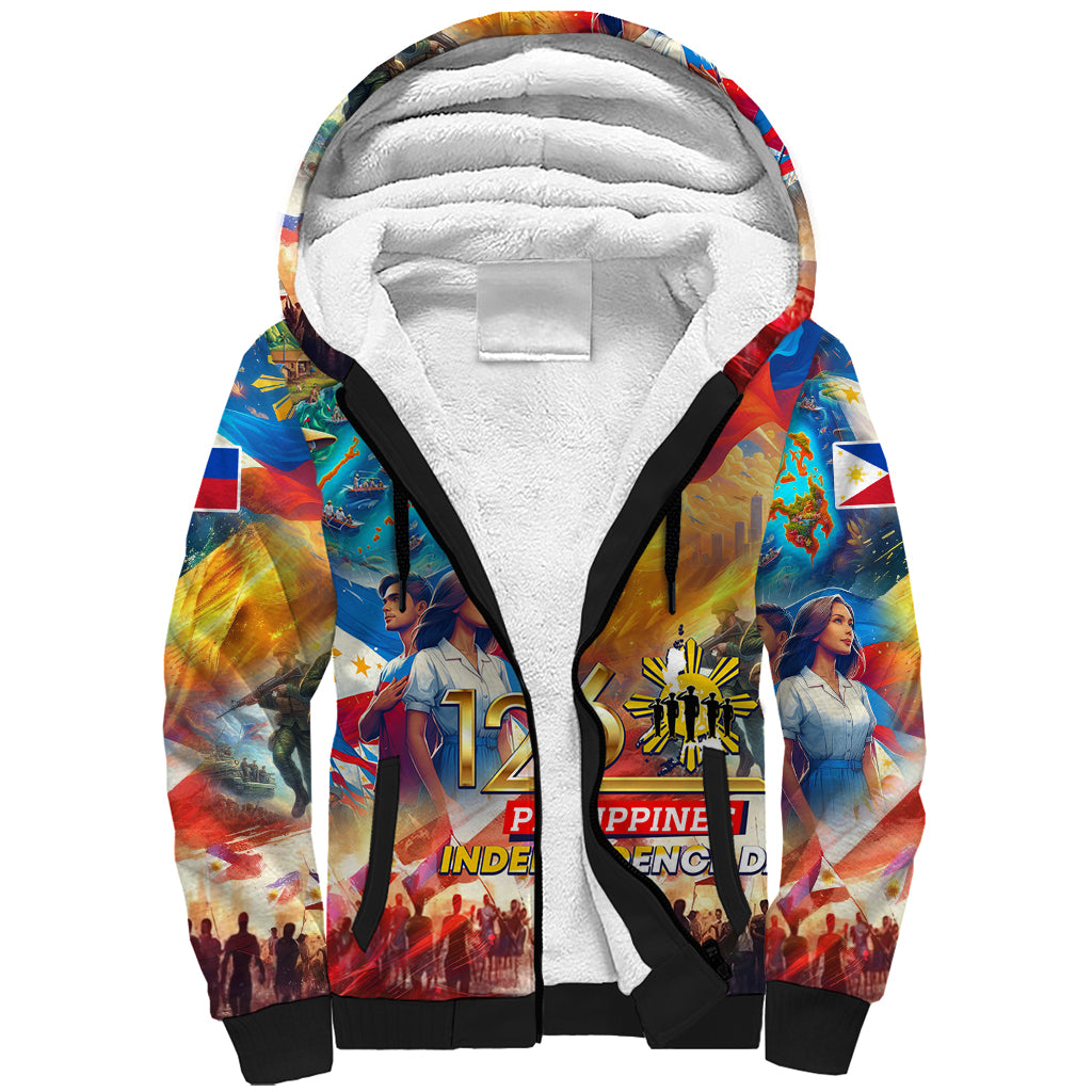Custom The Philippines 126th Independence Anniversary Sherpa Hoodie Art Style