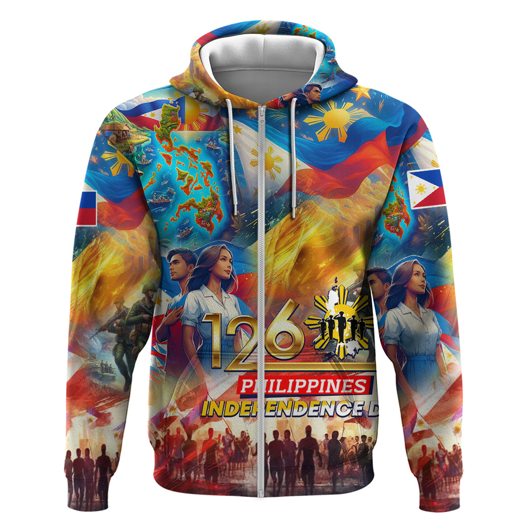 Custom The Philippines 126th Independence Anniversary Zip Hoodie Art Style