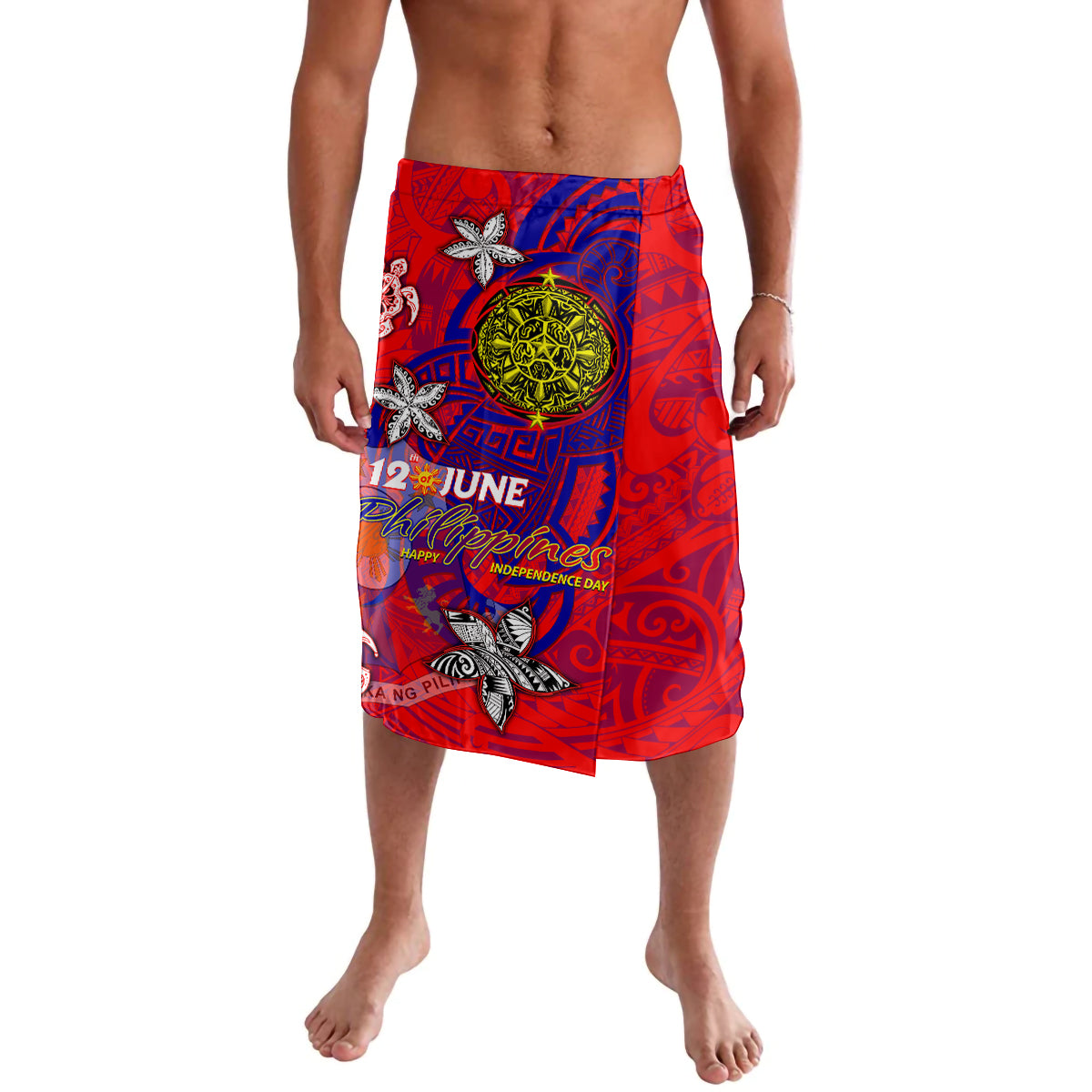 Personalized Philippines 12 June Independence Day Lavalava Polynesian Turtle Plumeria DT02 Red - Polynesian Pride