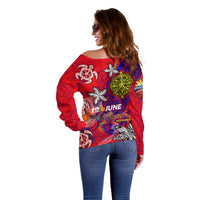 Personalized Philippines 12 June Independence Day Off Shoulder Sweater Polynesian Turtle Plumeria DT02 - Polynesian Pride