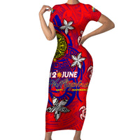 Personalized Philippines 12 June Independence Day Short Sleeve Bodycon Dress Polynesian Turtle Plumeria DT02 Long Dress Red - Polynesian Pride