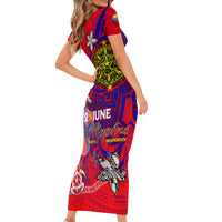 Personalized Philippines 12 June Independence Day Short Sleeve Bodycon Dress Polynesian Turtle Plumeria DT02 - Polynesian Pride