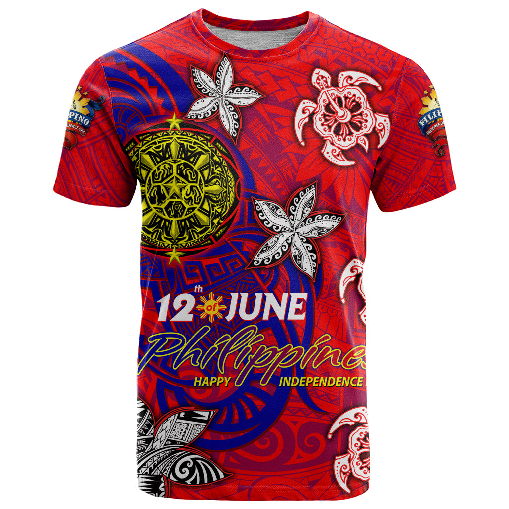Personalized Philippines 12 June Independence Day T Shirt Polynesian Turtle Plumeria DT02 Red - Polynesian Pride