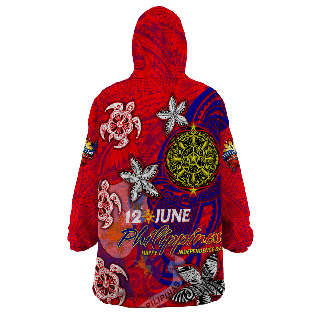 Personalized Philippines 12 June Independence Day Wearable Blanket Hoodie Polynesian Turtle Plumeria DT02 - Polynesian Pride