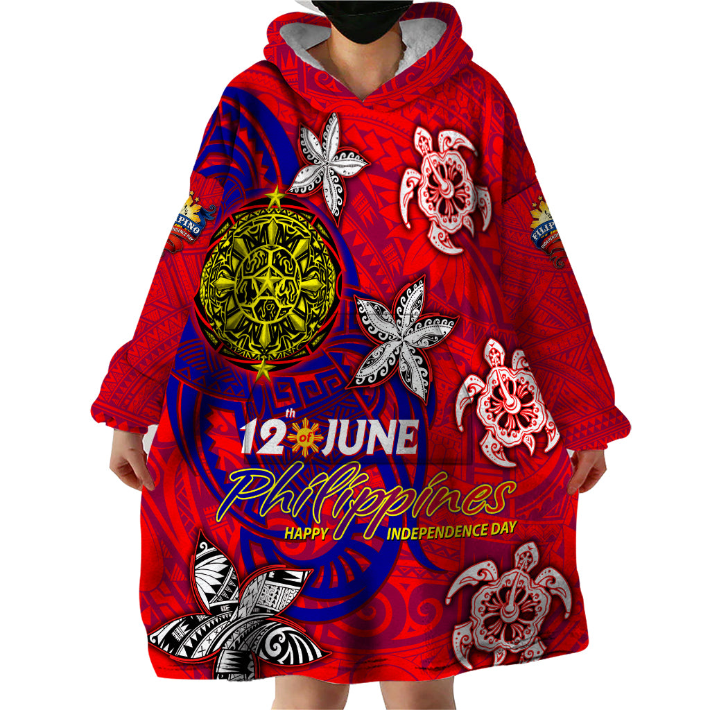 Personalized Philippines 12 June Independence Day Wearable Blanket Hoodie Polynesian Turtle Plumeria DT02 - Polynesian Pride