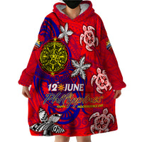 Personalized Philippines 12 June Independence Day Wearable Blanket Hoodie Polynesian Turtle Plumeria DT02 - Polynesian Pride