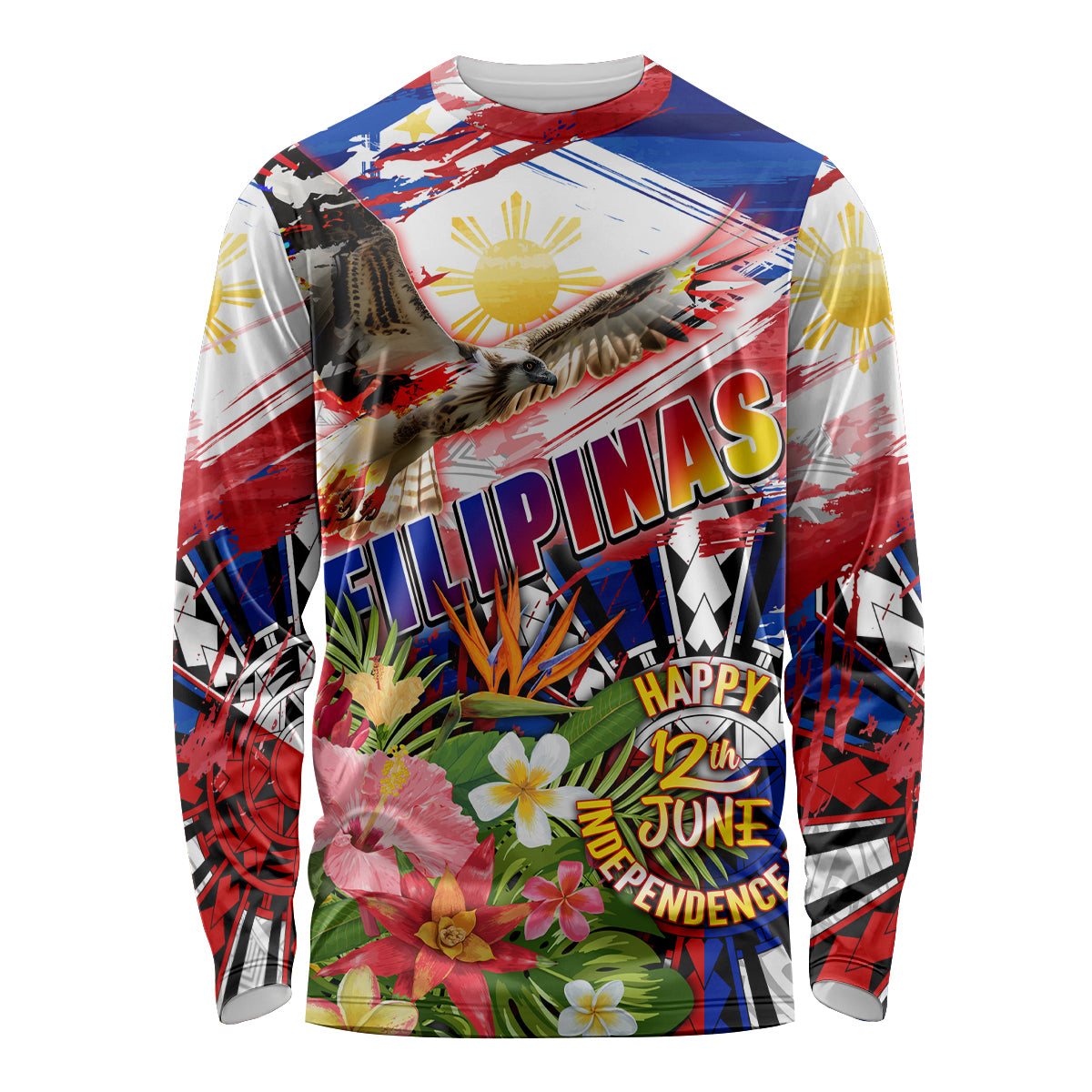 Personalized Philippines Independence Day Long Sleeve Shirt Polynesia Filipinas Eagle Hibiscus DT02 Unisex Blue - Polynesian Pride