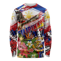 Personalized Philippines Independence Day Long Sleeve Shirt Polynesia Filipinas Eagle Hibiscus DT02 Unisex Blue - Polynesian Pride