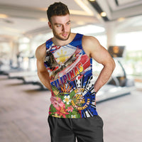 Personalized Philippines Independence Day Men Tank Top Polynesia Filipinas Eagle Hibiscus DT02 Blue - Polynesian Pride