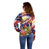 Personalized Philippines Independence Day Off Shoulder Sweater Polynesia Filipinas Eagle Hibiscus DT02 - Polynesian Pride