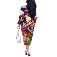 Personalized Philippines Independence Day Off The Shoulder Long Sleeve Dress Polynesia Filipinas Eagle Hibiscus DT02 - Polynesian Pride