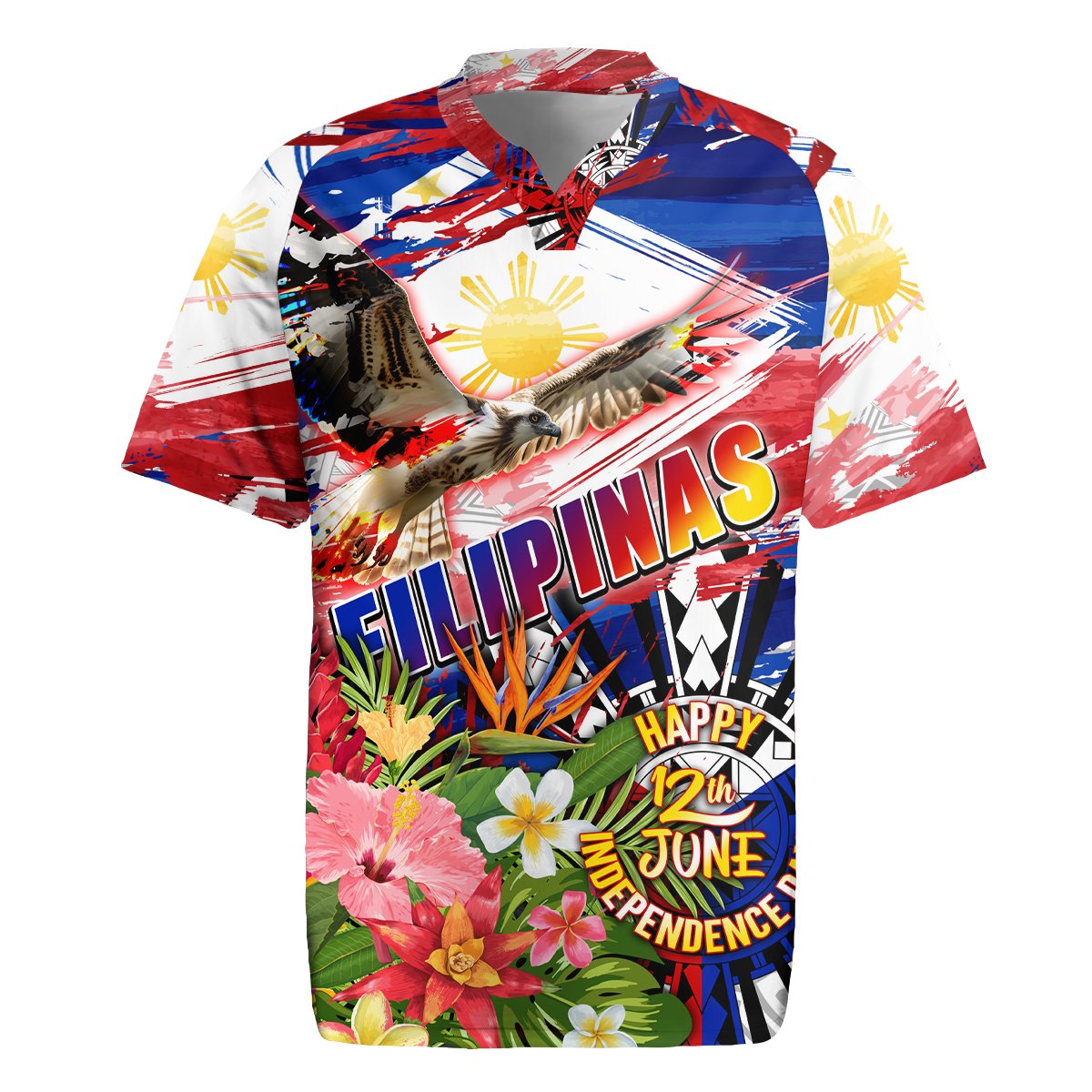Personalized Philippines Independence Day Rugby Jersey Polynesia Filipinas Eagle Hibiscus DT02 Blue - Polynesian Pride