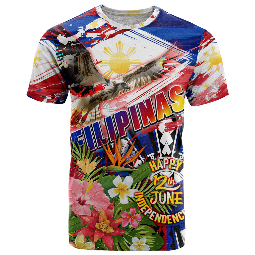 Personalized Philippines Independence Day T Shirt Polynesia Filipinas Eagle Hibiscus DT02 Blue - Polynesian Pride