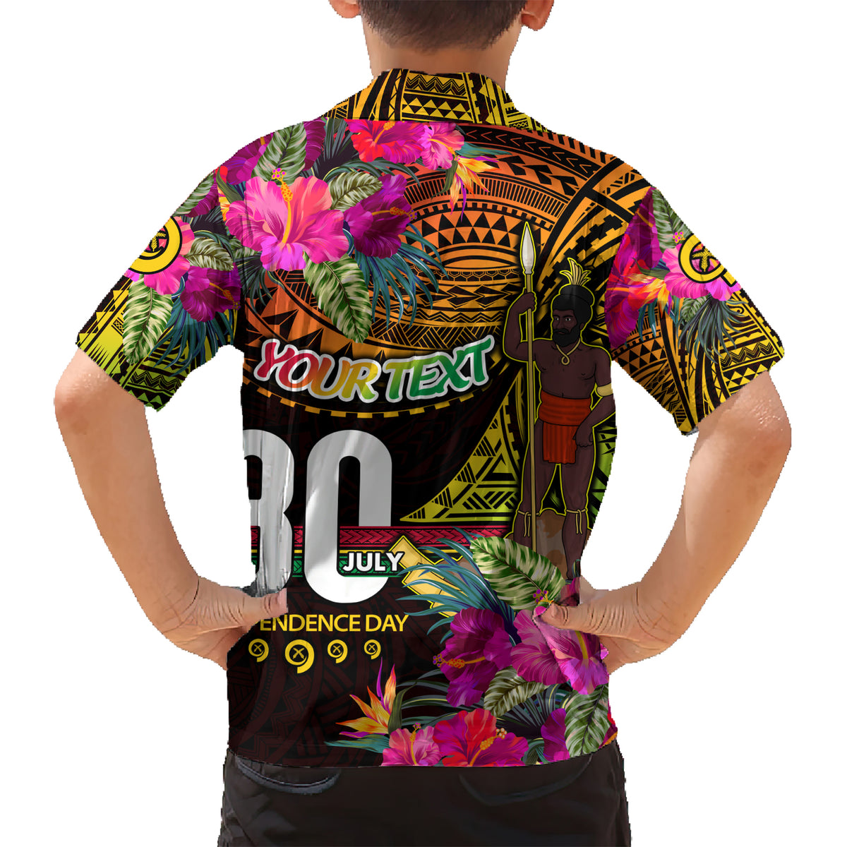 Personalised Vanuatu Independence Day 30 July Kid Hawaiian Shirt Hibiscus Polynesian Pattern DT02 - Polynesian Pride