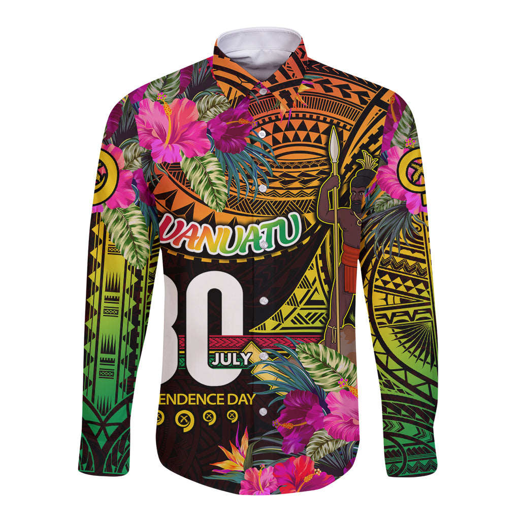 Personalised Vanuatu Independence Day 30 July Long Sleeve Button Shirt Hibiscus Polynesian Pattern