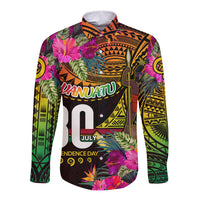 Personalised Vanuatu Independence Day 30 July Long Sleeve Button Shirt Hibiscus Polynesian Pattern DT02 Unisex Yellow - Polynesian Pride