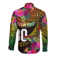 Personalised Vanuatu Independence Day 30 July Long Sleeve Button Shirt Hibiscus Polynesian Pattern DT02 - Polynesian Pride
