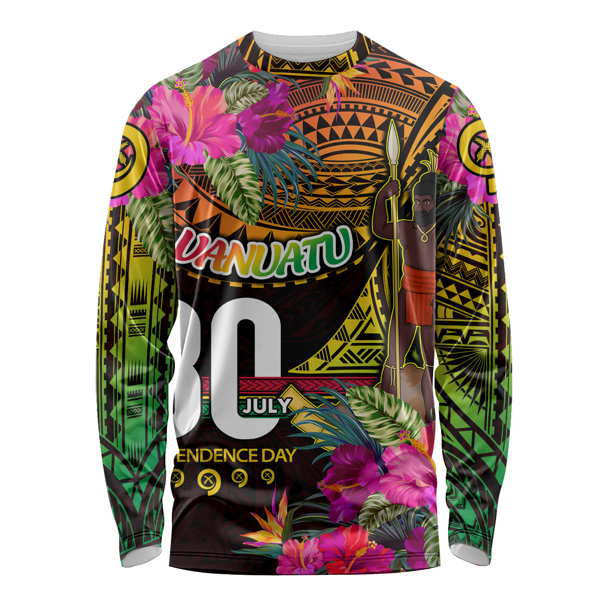 Personalised Vanuatu Independence Day 30 July Long Sleeve Shirt Hibiscus Polynesian Pattern DT02 Unisex Yellow - Polynesian Pride
