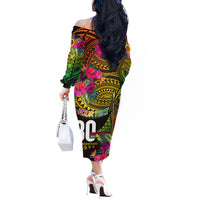 Personalised Vanuatu Independence Day 30 July Off The Shoulder Long Sleeve Dress Hibiscus Polynesian Pattern DT02 - Polynesian Pride