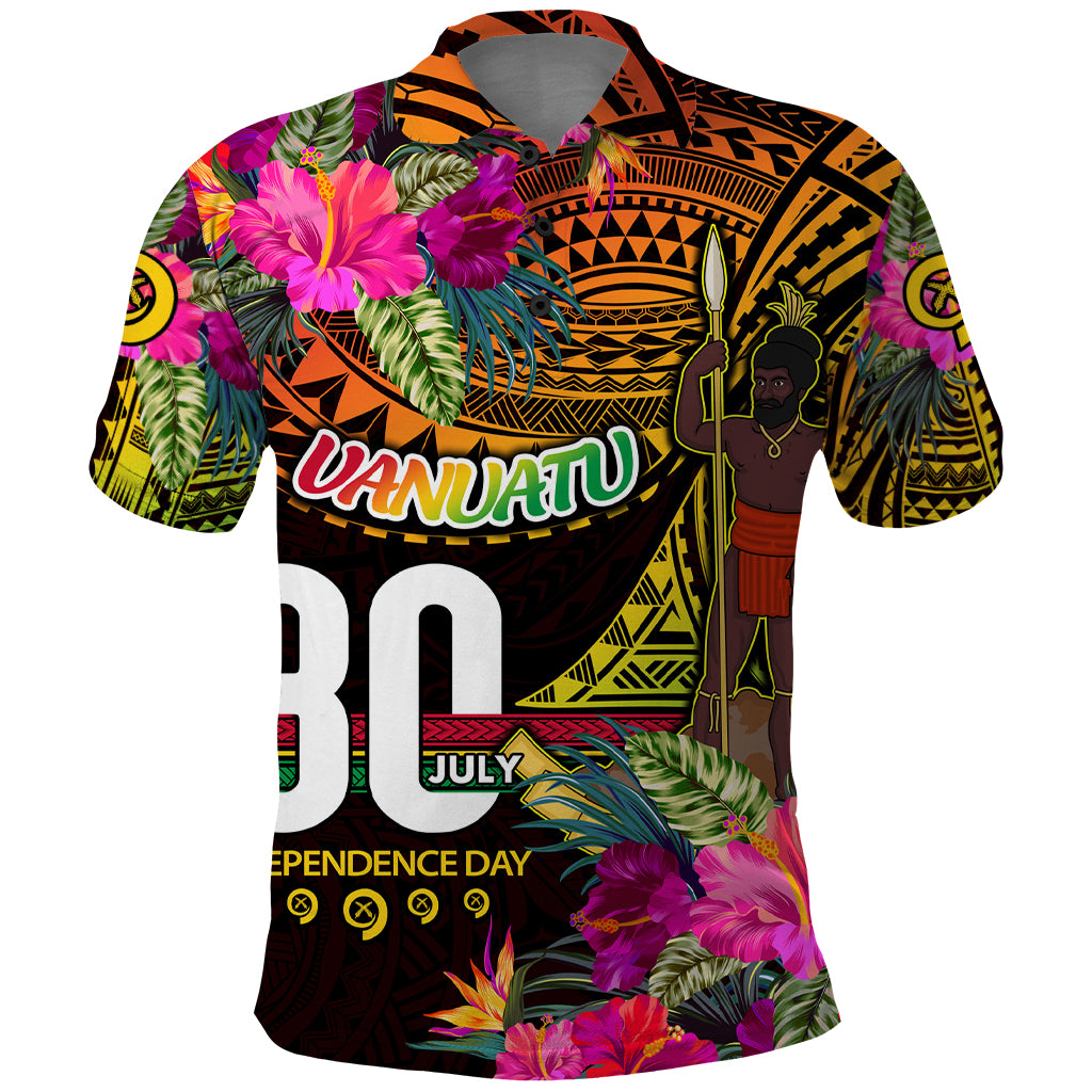 Personalised Vanuatu Independence Day 30 July Polo Shirt Hibiscus Polynesian Pattern