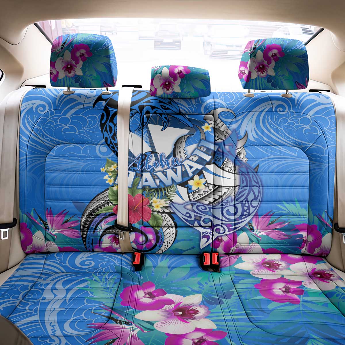 Aloha Hawaii Back Car Seat Cover Dolphins and Fish Hook Hibiscus DT02 - Polynesian Pride