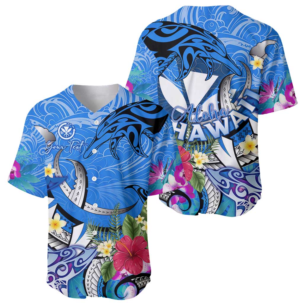Aloha Hawaii Baseball Jersey Dolphins and Fish Hook Hibiscus DT02 - Polynesian Pride