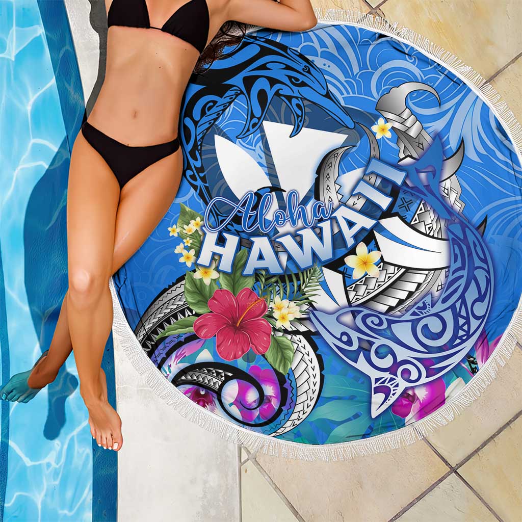 Aloha Hawaii Beach Blanket Dolphins and Fish Hook Hibiscus DT02 - Polynesian Pride