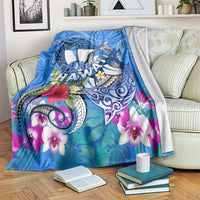Aloha Hawaii Blanket Dolphins and Fish Hook Hibiscus DT02 Blue - Polynesian Pride