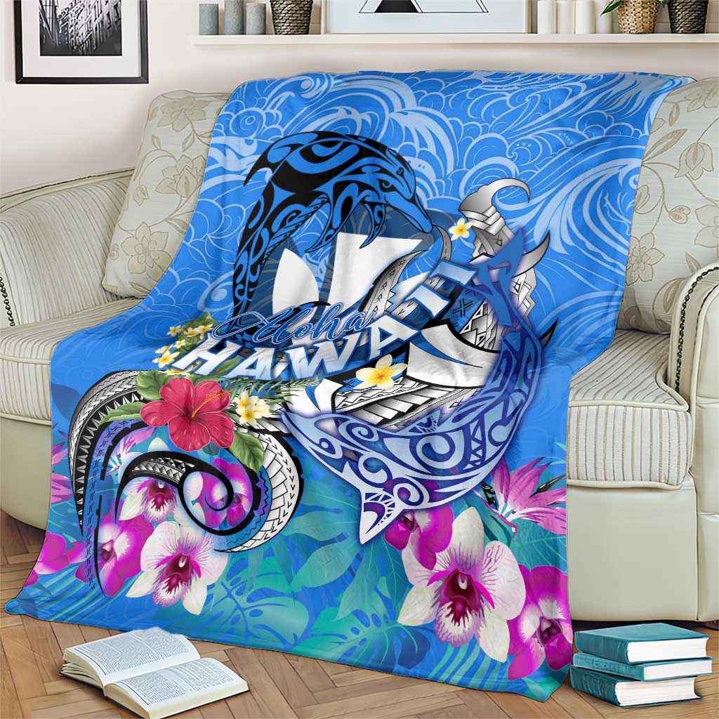 Aloha Hawaii Blanket Dolphins and Fish Hook Hibiscus DT02 - Polynesian Pride