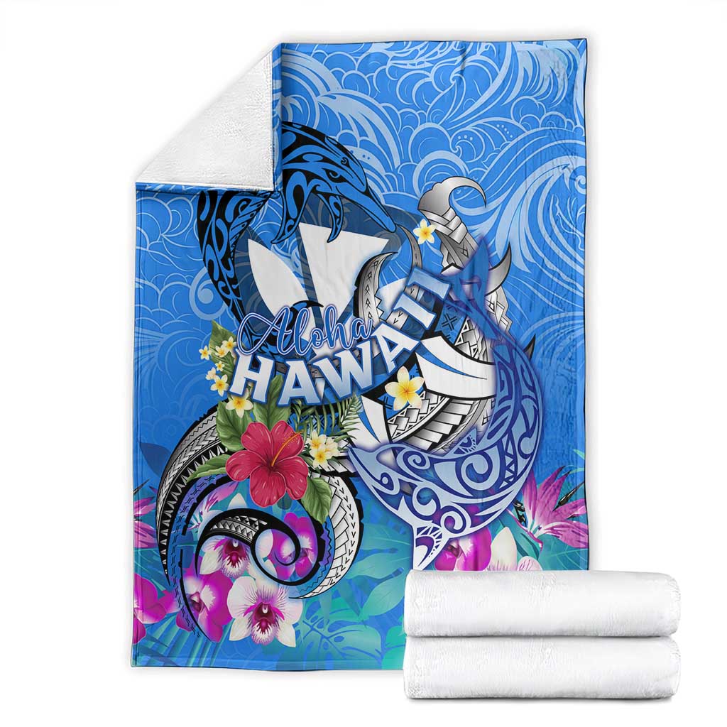 Aloha Hawaii Blanket Dolphins and Fish Hook Hibiscus DT02 - Polynesian Pride