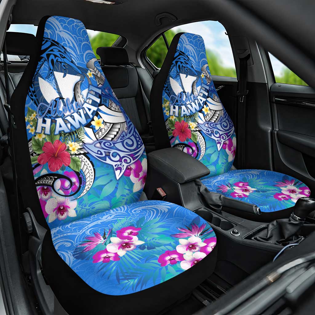 Aloha Hawaii Car Seat Cover Dolphins and Fish Hook Hibiscus DT02 One Size Blue - Polynesian Pride