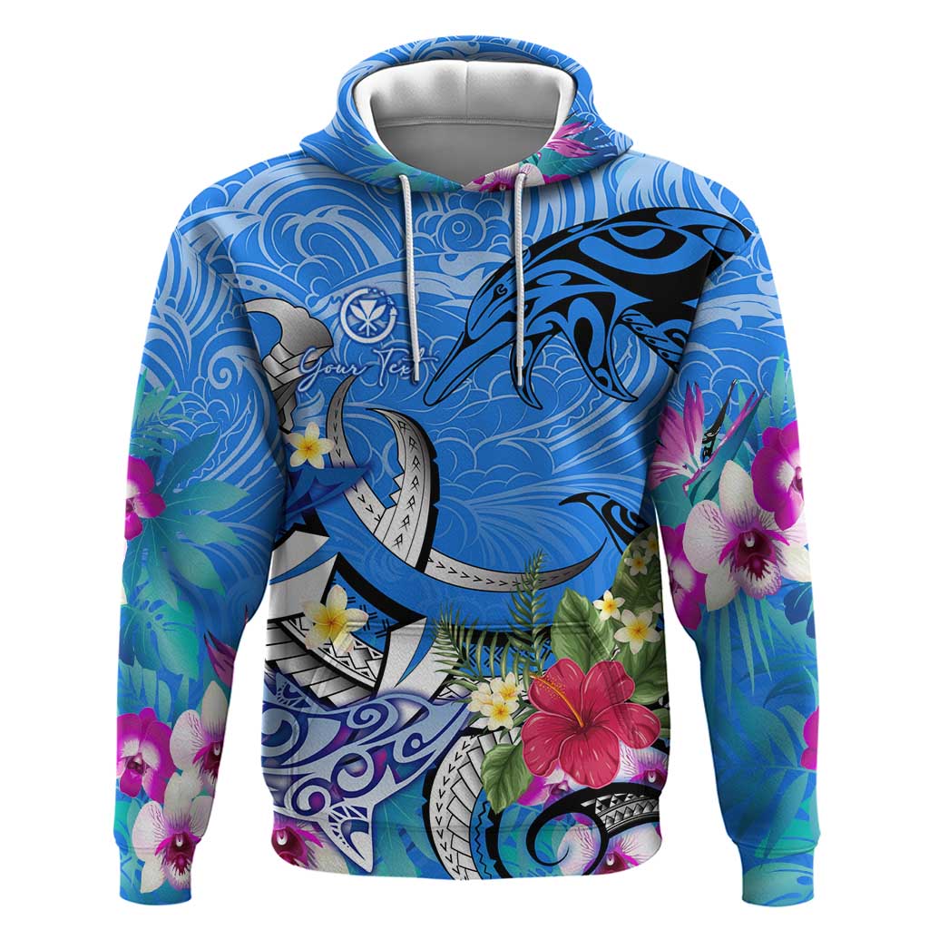 Aloha Hawaii Hoodie Dolphins and Fish Hook Hibiscus DT02 Pullover Hoodie Blue - Polynesian Pride