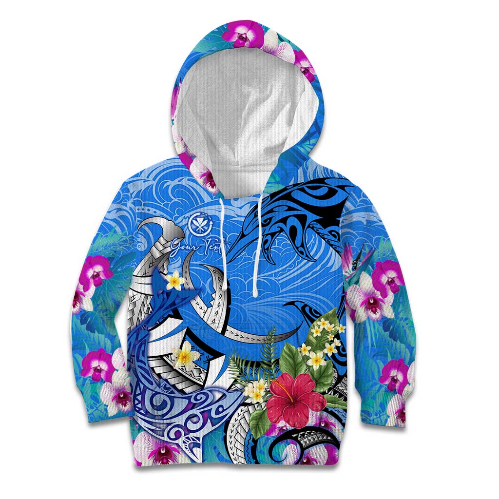Aloha Hawaii Kid Hoodie Dolphins and Fish Hook Hibiscus DT02 Hoodie Blue - Polynesian Pride